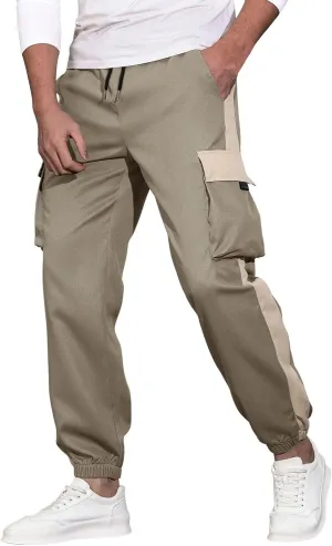 Sweatpants for Men Tapered Cargo Classic Sport Comfy Elastic Waist Coloured Split Flex Slacks Male Black,Khaki,Army
