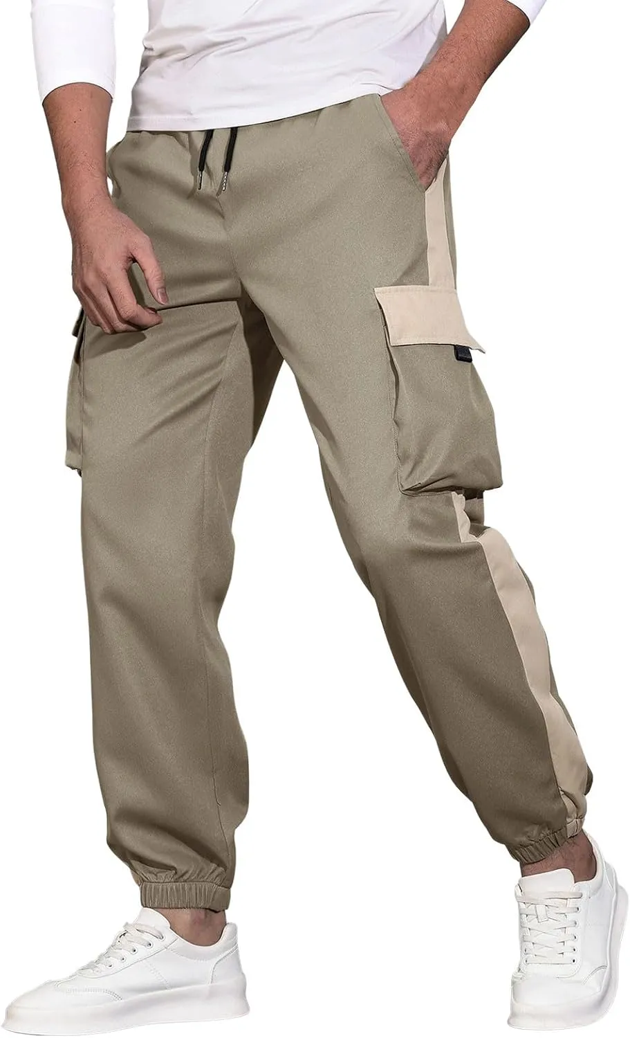 Sweatpants for Men Tapered Cargo Classic Sport Comfy Elastic Waist Coloured Split Flex Slacks Male Black,Khaki,Army
