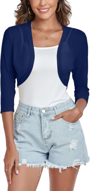 Tandisk Women's 3/4 Sleeve Shrug Open Front Cardigan Bolero Jacket