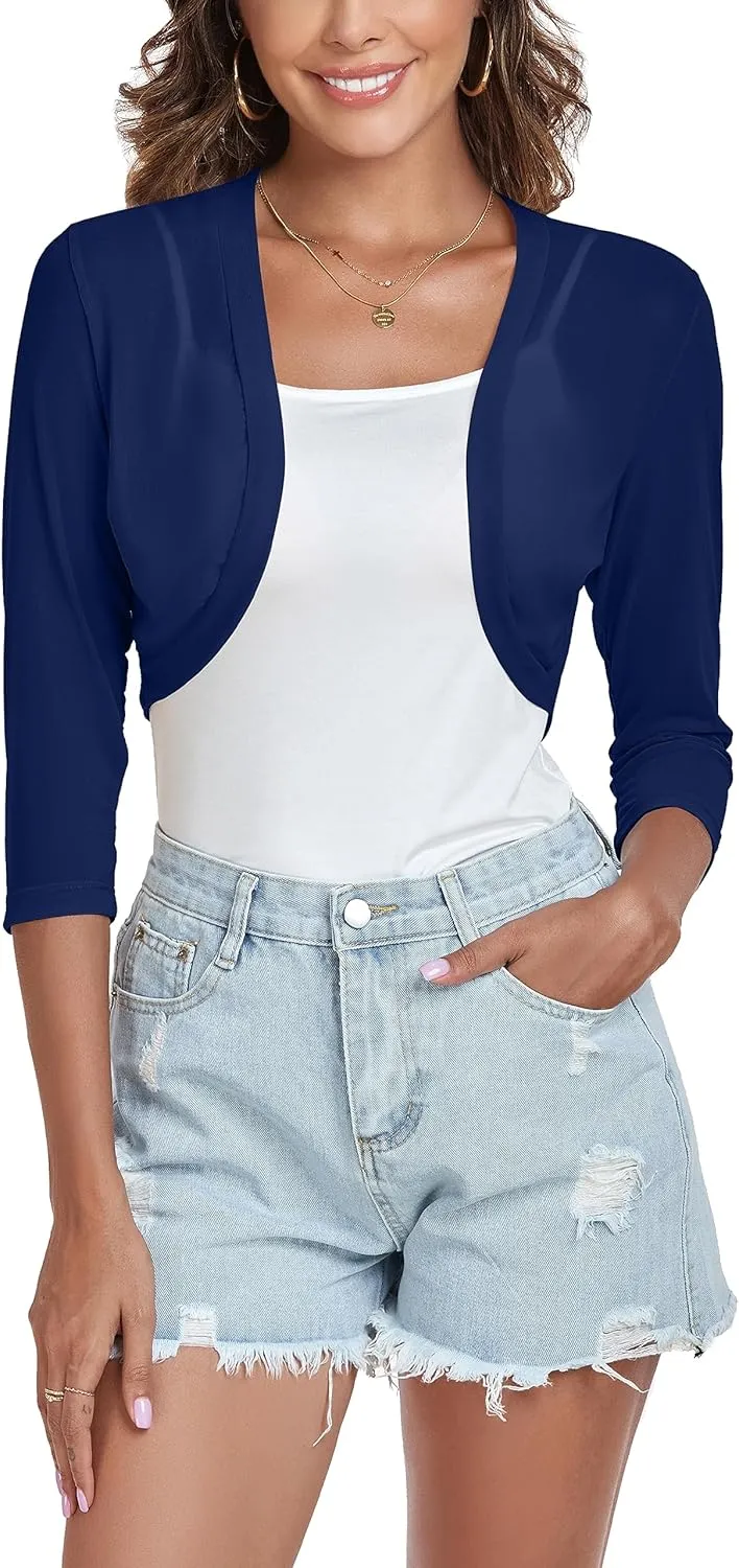 Tandisk Women's 3/4 Sleeve Shrug Open Front Cardigan Bolero Jacket