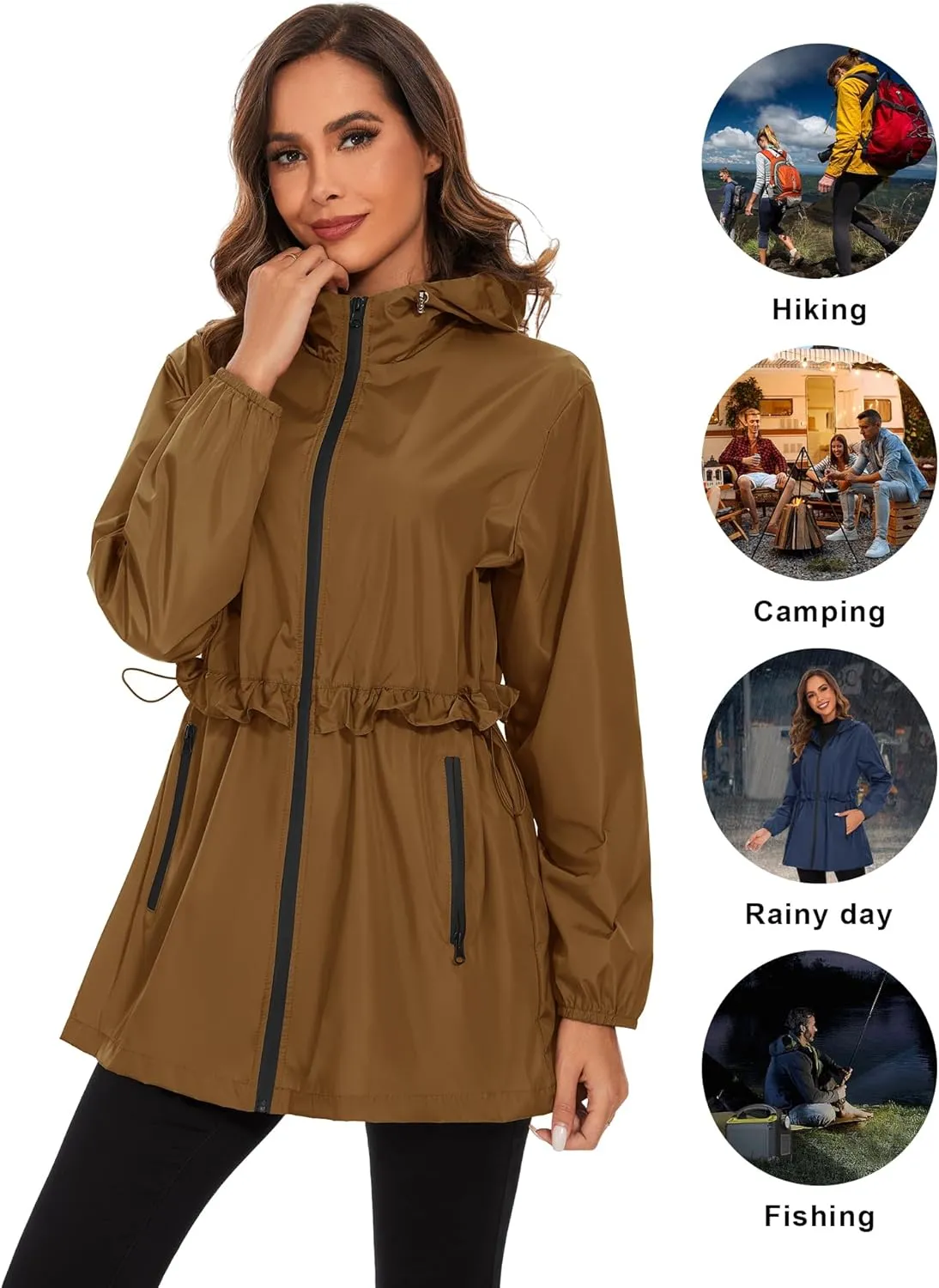 TCOT Rain Jackets for Women Waterproof Packable Hooded Rain Coat Lightweight Windbreaker with Pocket