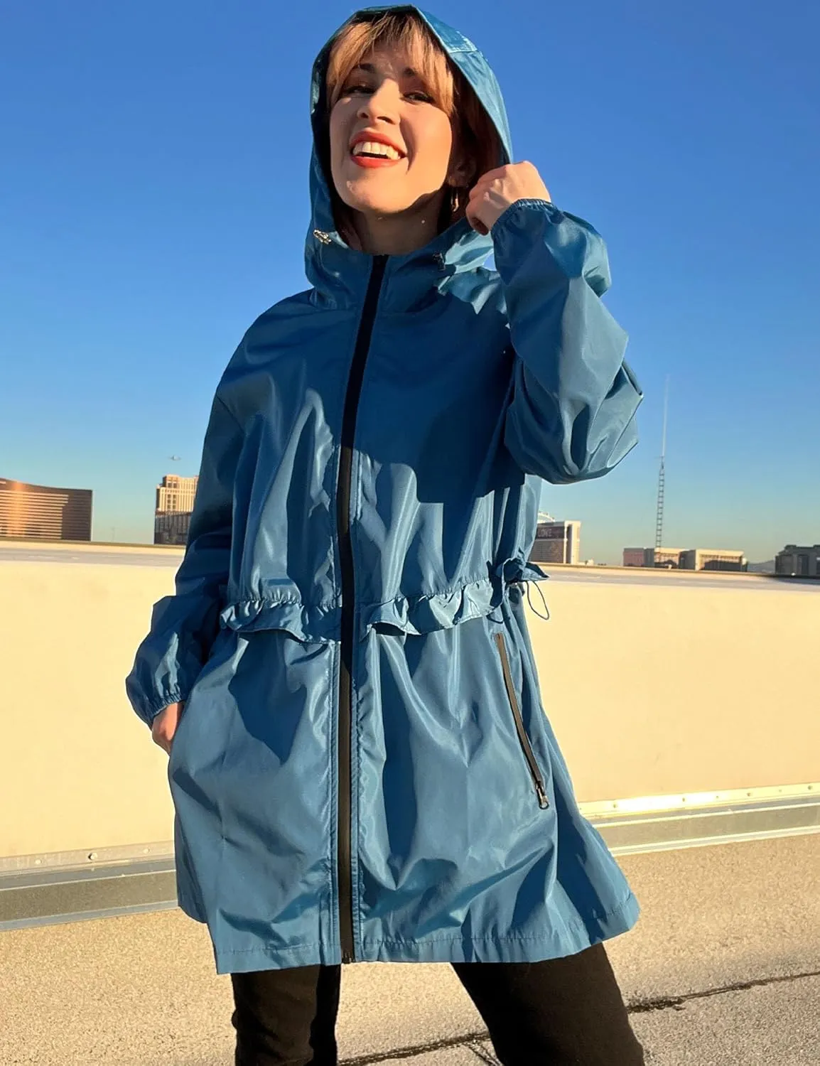 TCOT Rain Jackets for Women Waterproof Packable Hooded Rain Coat Lightweight Windbreaker with Pocket