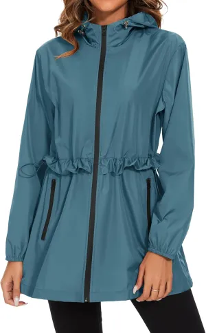 TCOT Rain Jackets for Women Waterproof Packable Hooded Rain Coat Lightweight Windbreaker with Pocket
