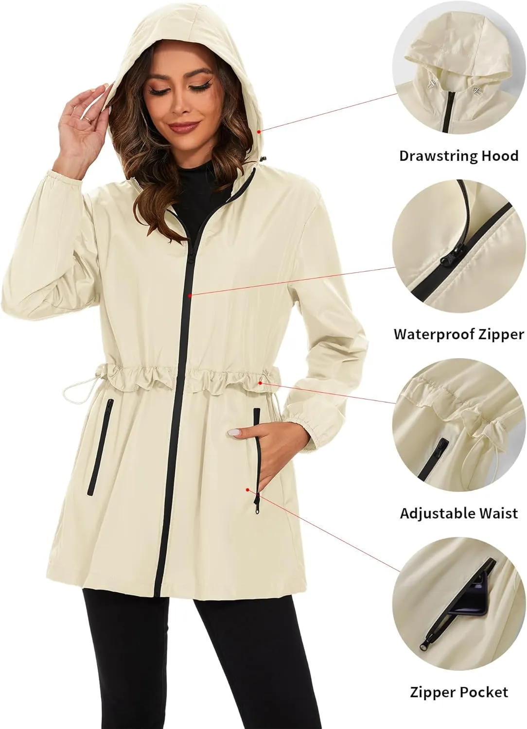 TCOT Rain Jackets for Women Waterproof Packable Hooded Rain Coat Lightweight Windbreaker with Pocket