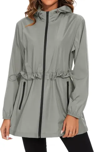 TCOT Rain Jackets for Women Waterproof Packable Hooded Rain Coat Lightweight Windbreaker with Pocket