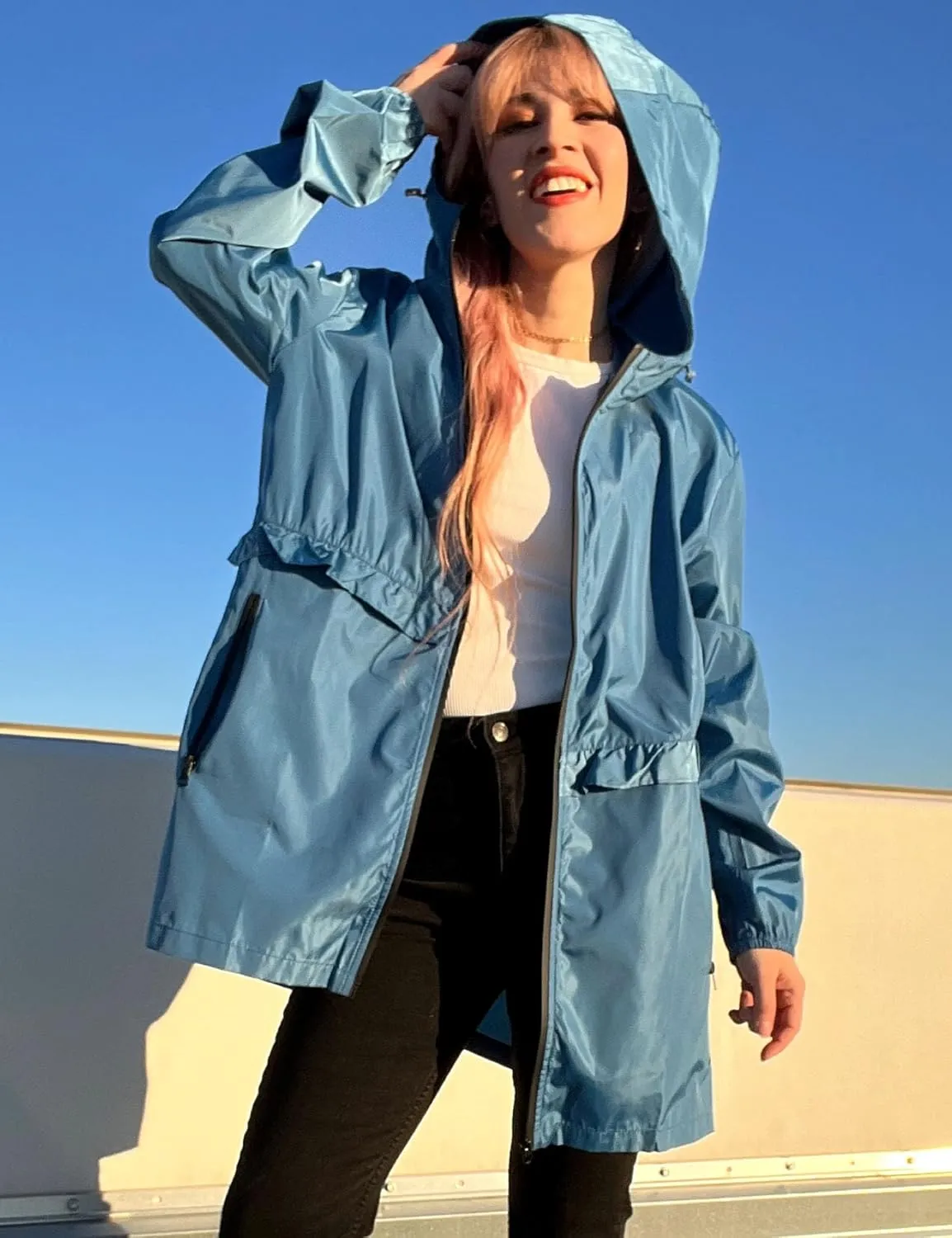 TCOT Rain Jackets for Women Waterproof Packable Hooded Rain Coat Lightweight Windbreaker with Pocket
