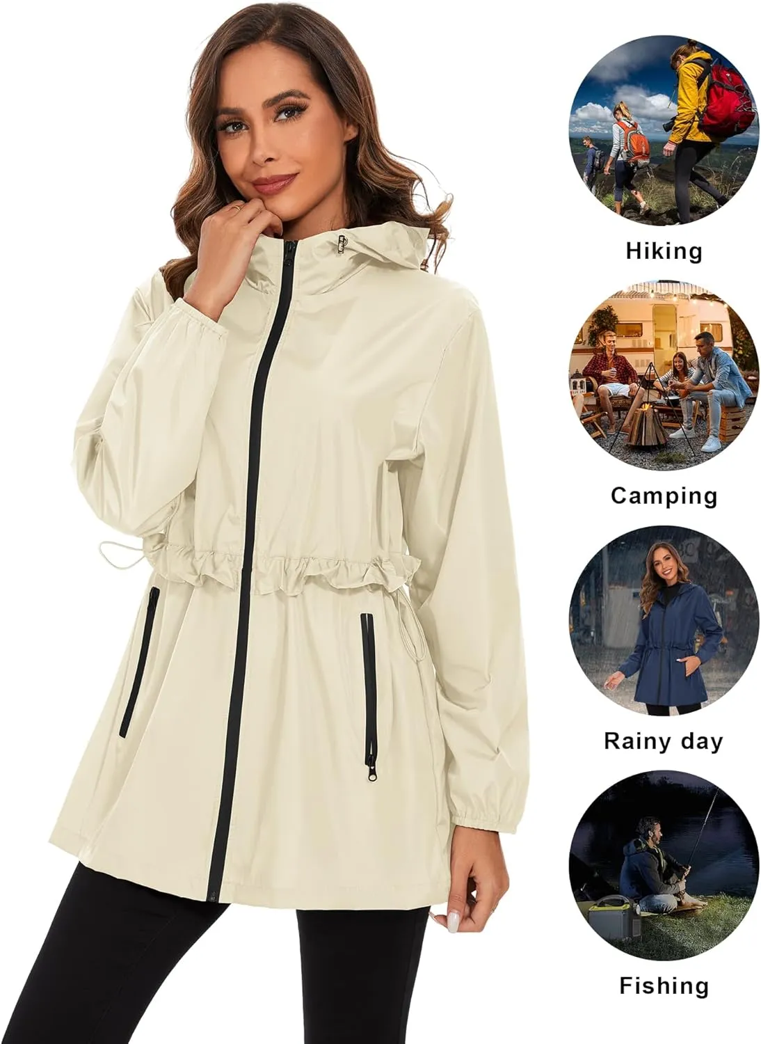 TCOT Rain Jackets for Women Waterproof Packable Hooded Rain Coat Lightweight Windbreaker with Pocket