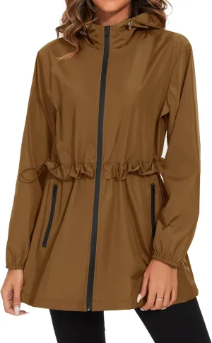 TCOT Rain Jackets for Women Waterproof Packable Hooded Rain Coat Lightweight Windbreaker with Pocket