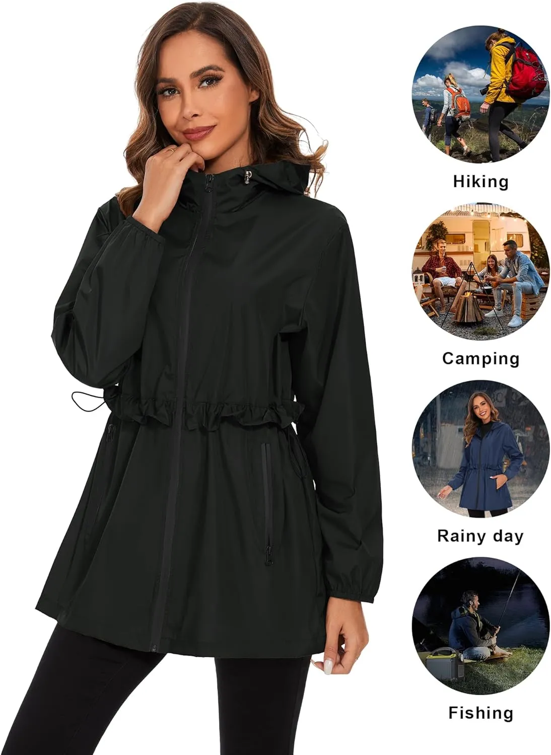 TCOT Rain Jackets for Women Waterproof Packable Hooded Rain Coat Lightweight Windbreaker with Pocket