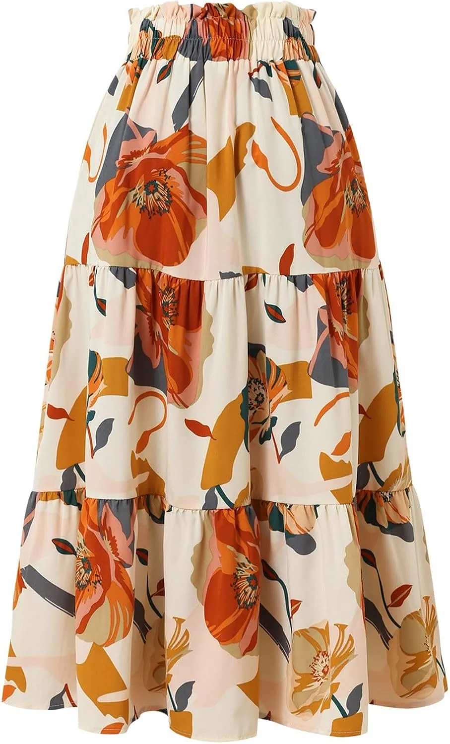 Tiered Floral Maxi Skirts for Women Trendy Elastic High Waisted Flowy Long Skirt Summer Boho Beach A Line Skirt