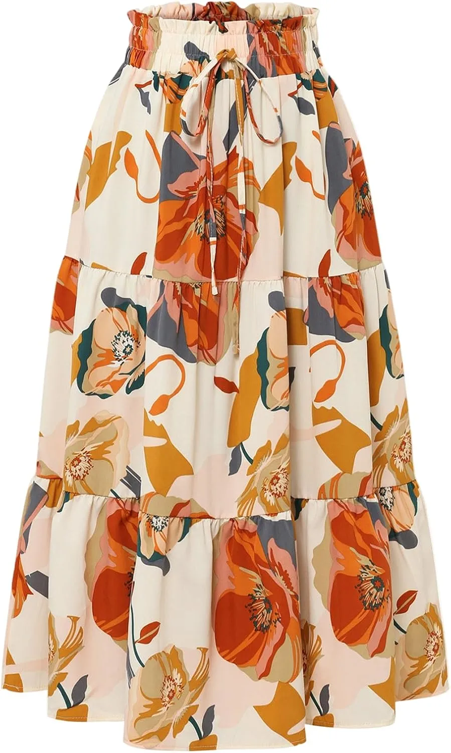 Tiered Floral Maxi Skirts for Women Trendy Elastic High Waisted Flowy Long Skirt Summer Boho Beach A Line Skirt