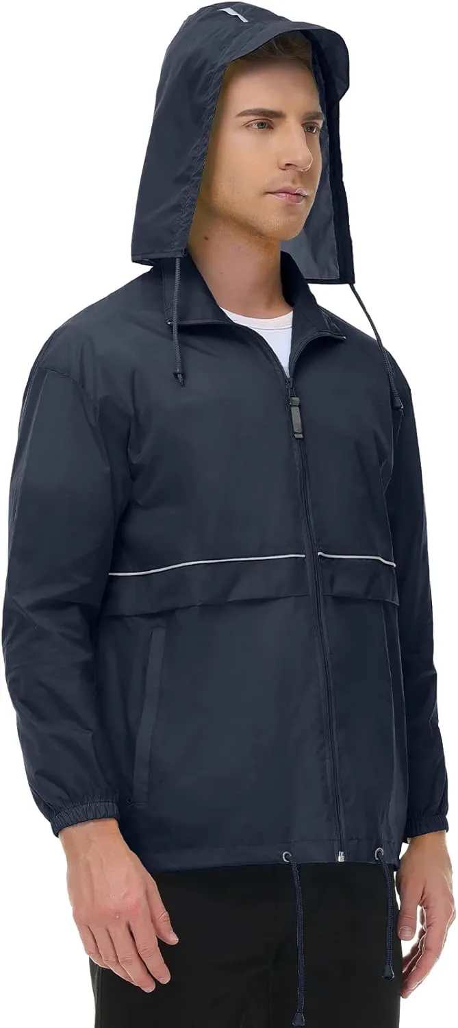 TIHEEN Men's Rain Jacket Cycling Running Jackets Waterproof Raincoat with Hood Windbreaker Hiking Jacket Rain Coat