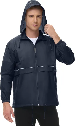 TIHEEN Men's Rain Jacket Cycling Running Jackets Waterproof Raincoat with Hood Windbreaker Hiking Jacket Rain Coat