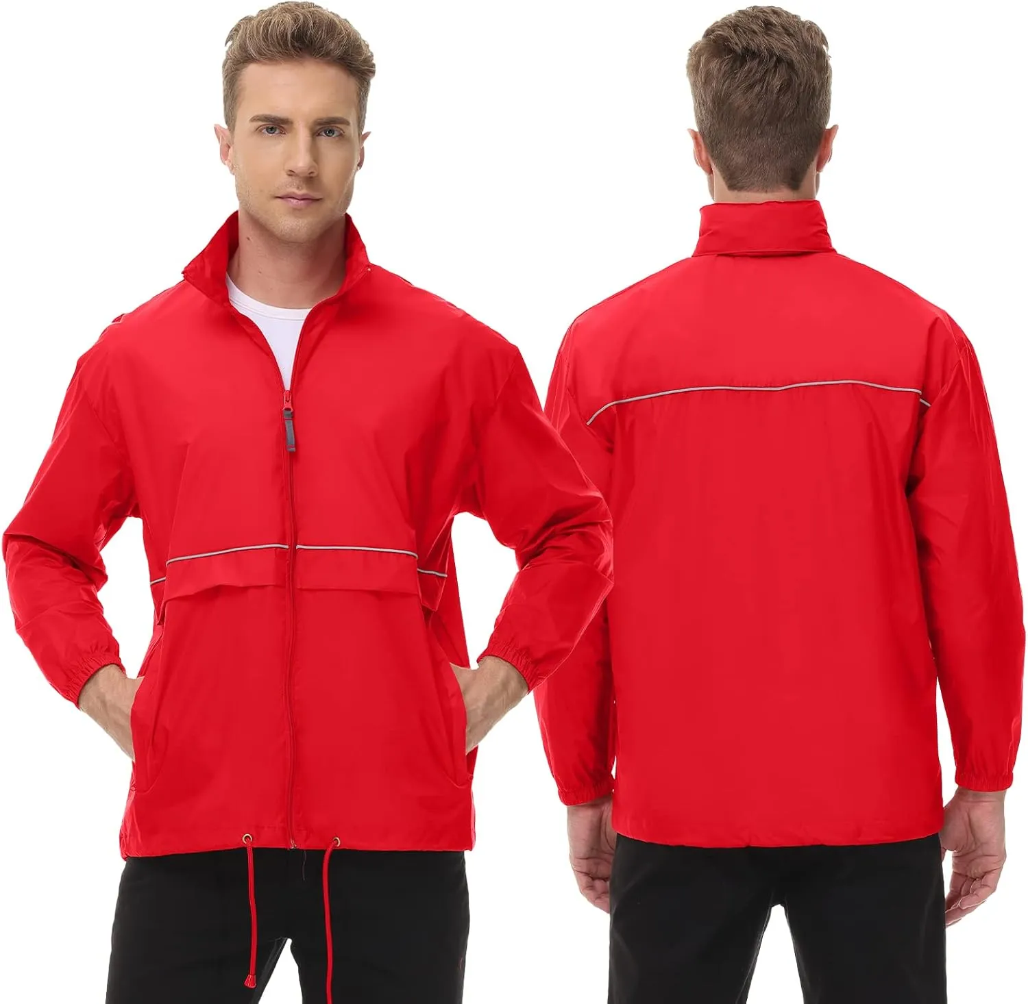 TIHEEN Men's Rain Jacket Cycling Running Jackets Waterproof Raincoat with Hood Windbreaker Hiking Jacket Rain Coat