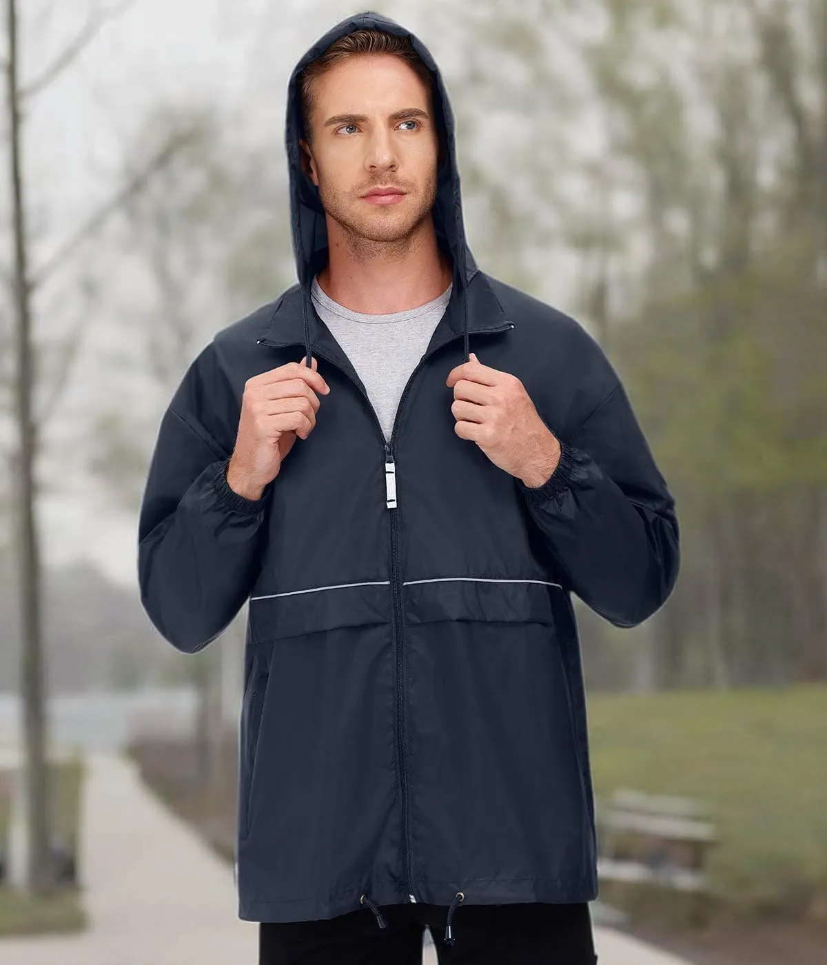 TIHEEN Men's Rain Jacket Cycling Running Jackets Waterproof Raincoat with Hood Windbreaker Hiking Jacket Rain Coat
