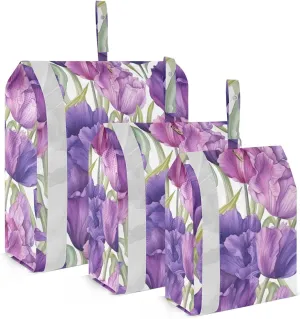 Tulips Flowers Purple Leaves Packing Cubes for Travel 3 Set Packing Bags Suitcase Organizer for Travel