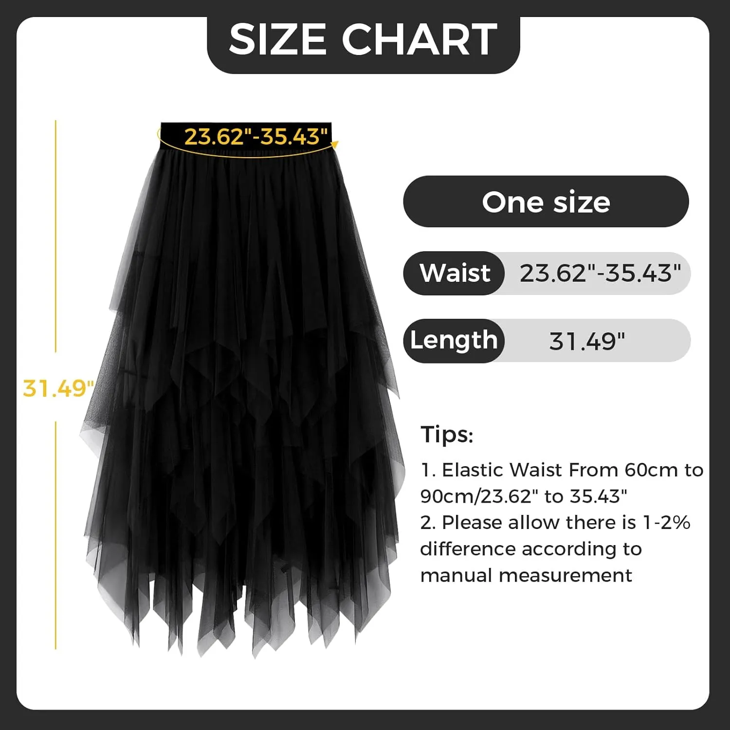 Tulle Skirts for Women Midi Long Fairy Skirt Tutu A-Line Mesh Layered High Elastic Waist Halloween Skirts