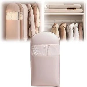 Ultra Space-Saving Hanging Garment Bag with Self-Compression Zipper - Coat Storage Hanging Bag, Heavy-Duty Waterproof Clothes Protector for Winter Coats, Suits (Pink, L)