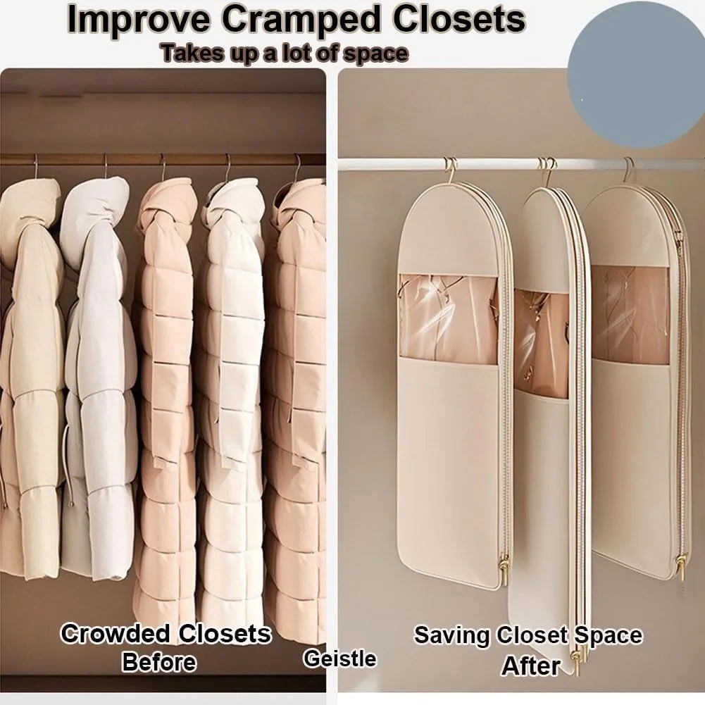Ultra Space-Saving Hanging Garment Bag with Self-Compression Zipper - Coat Storage Hanging Bag, Heavy-Duty Waterproof Clothes Protector for Winter Coats, Suits (Pink, XL)