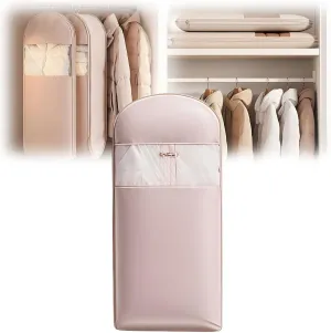 Ultra Space-Saving Hanging Garment Bag with Self-Compression Zipper - Coat Storage Hanging Bag, Heavy-Duty Waterproof Clothes Protector for Winter Coats, Suits (Pink, XL)