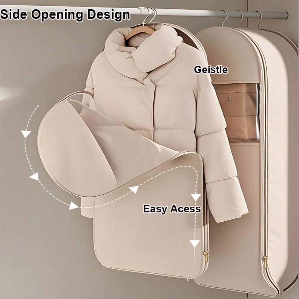 Ultra Space-Saving Hanging Garment Bag with Self-Compression Zipper - Coat Storage Hanging Bag, Heavy-Duty Waterproof Clothes Protector for Winter Coats, Suits (Pink, XL)