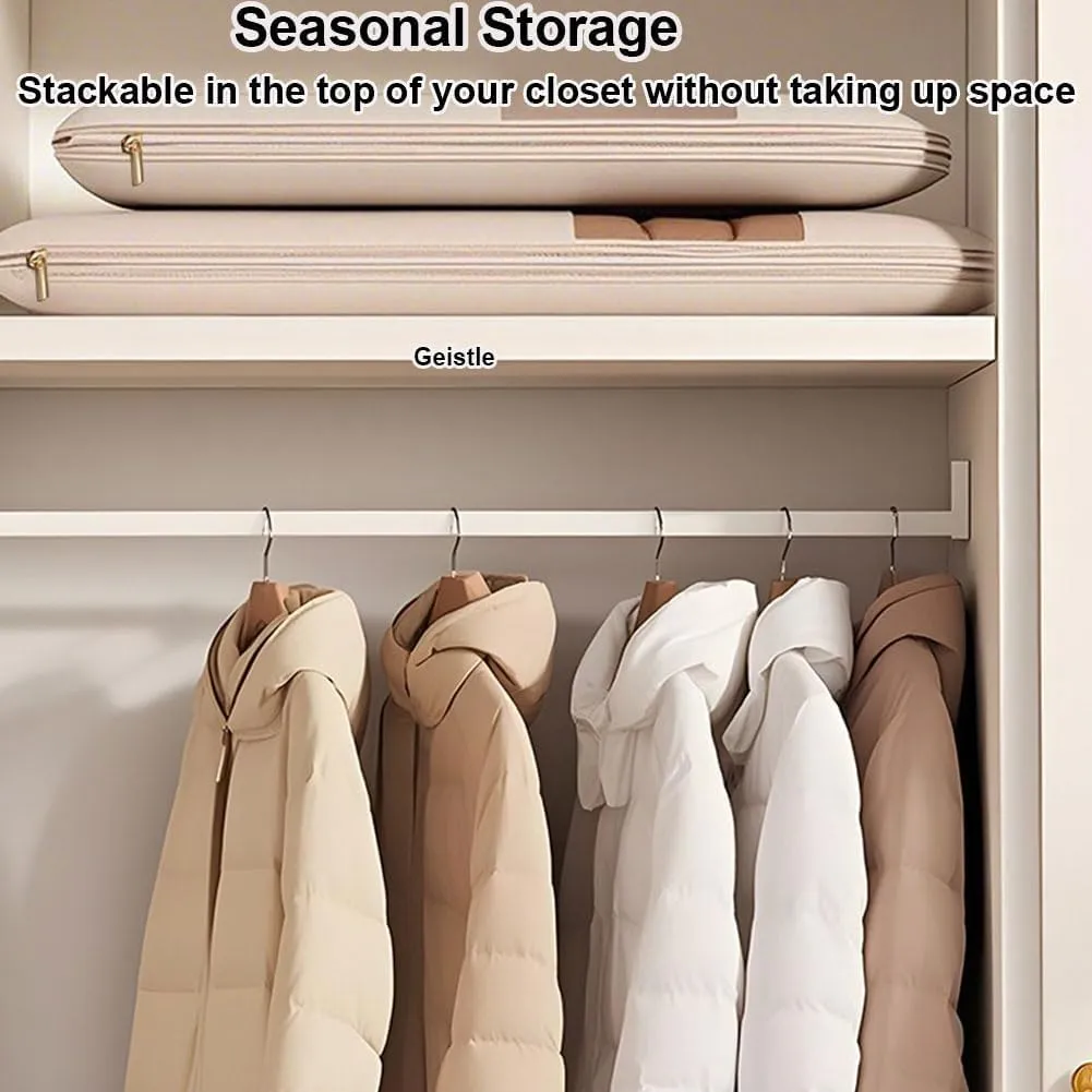 Ultra Space-Saving Hanging Garment Bag with Self-Compression Zipper - Coat Storage Hanging Bag, Heavy-Duty Waterproof Clothes Protector for Winter Coats, Suits (Pink, XL)