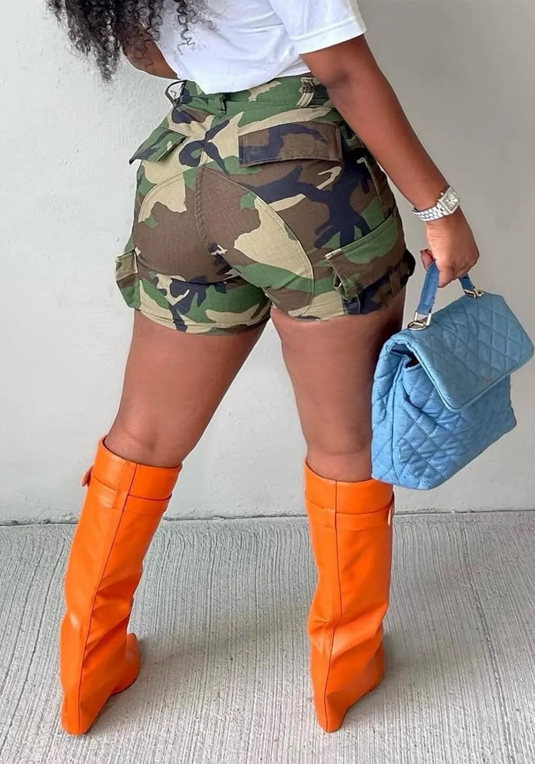 Vakkest Women's Camo Cargo Shorts Casual Trendy High Waisted Summer Joggers Camouflage Print Short Pants with Pockets