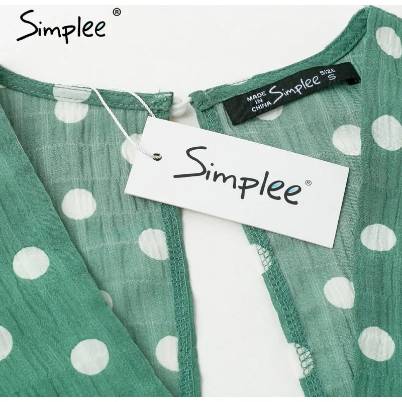 VenusFox Sexy V neck polka dot green summer dress