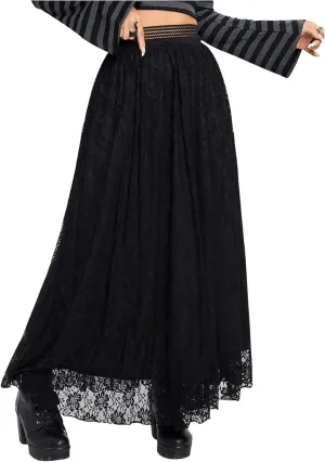 Verdusa Women's Contrast Lace High Waist Goth Maxi Skirts Flowy Flared Loose Long Skirts