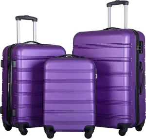 Versatile 3 Piece Hardside Spinner Luggage Set for All Your Traveling Needs, Lightweight ABS Material, Purple