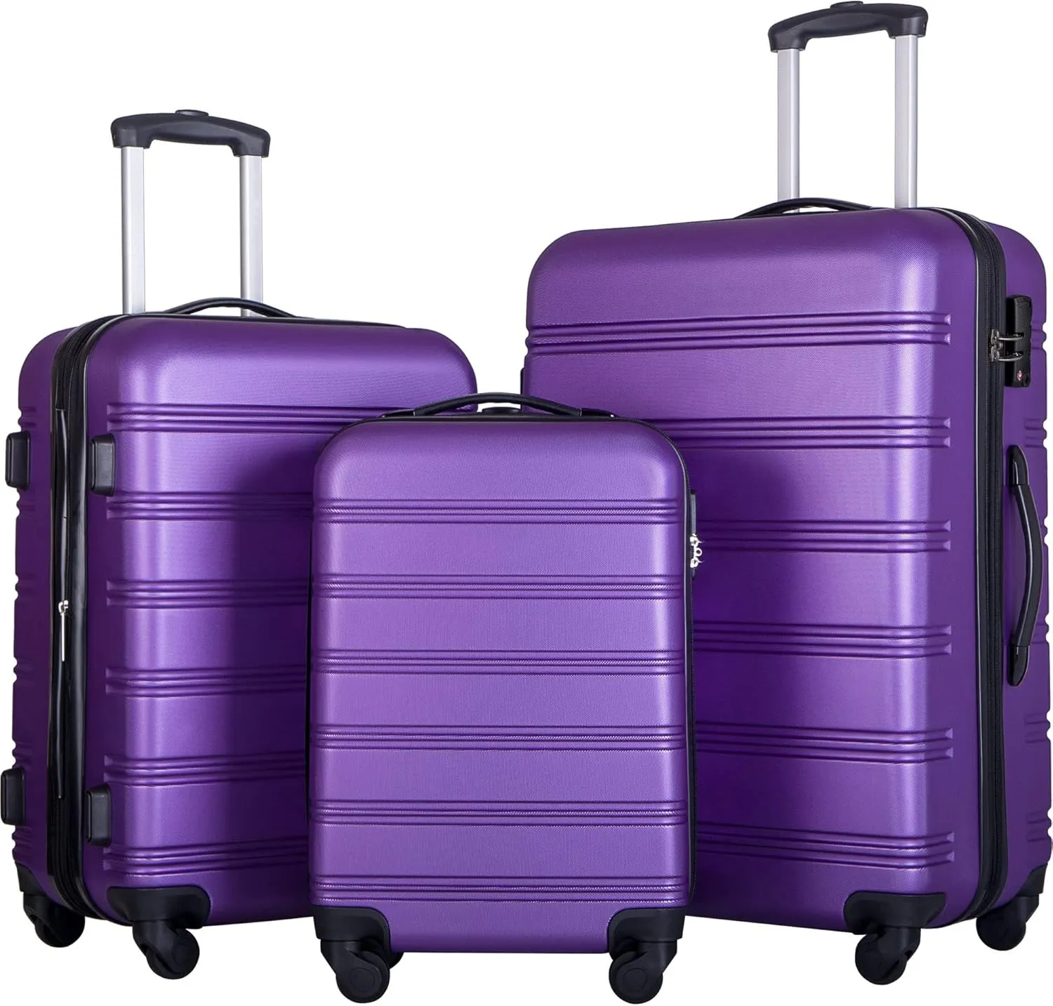 Versatile 3 Piece Hardside Spinner Luggage Set for All Your Traveling Needs, Lightweight ABS Material, Purple