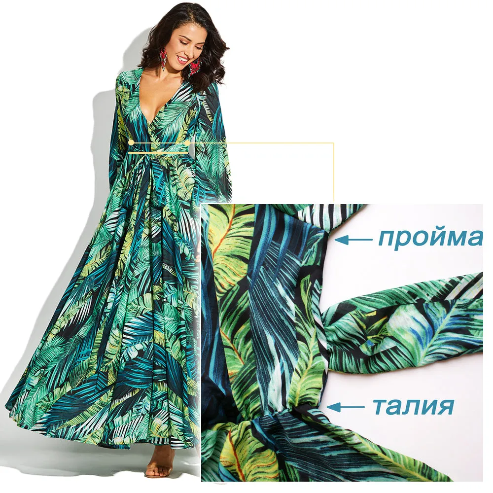 Vintage Ladies' Deep V-neck Lace-up Maxi Dress For Beach