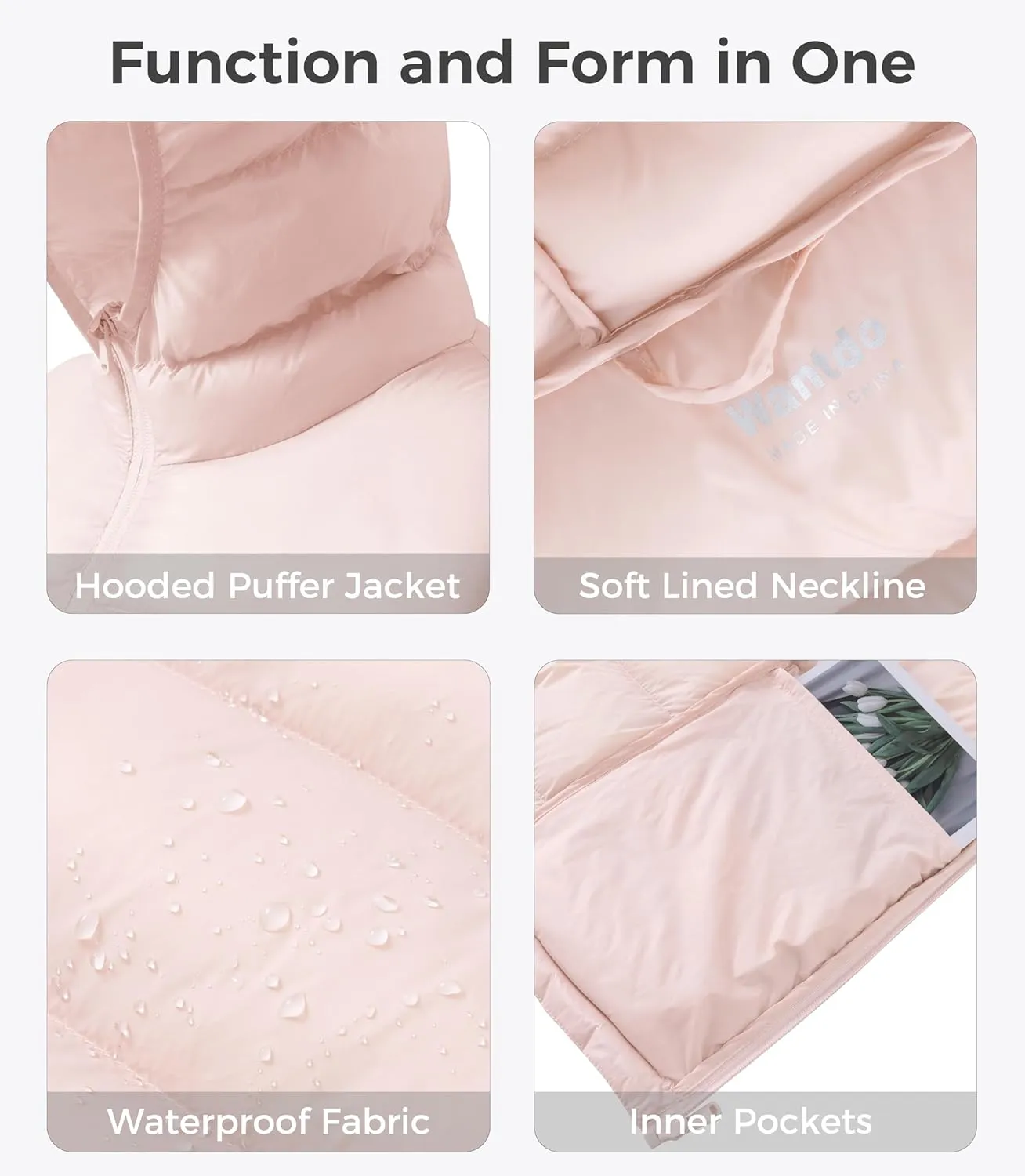 wantdo Women's Waterproof Winter Jacket Lightweight Hooded Down Jackets Packable Quilted Warm Winter Coat