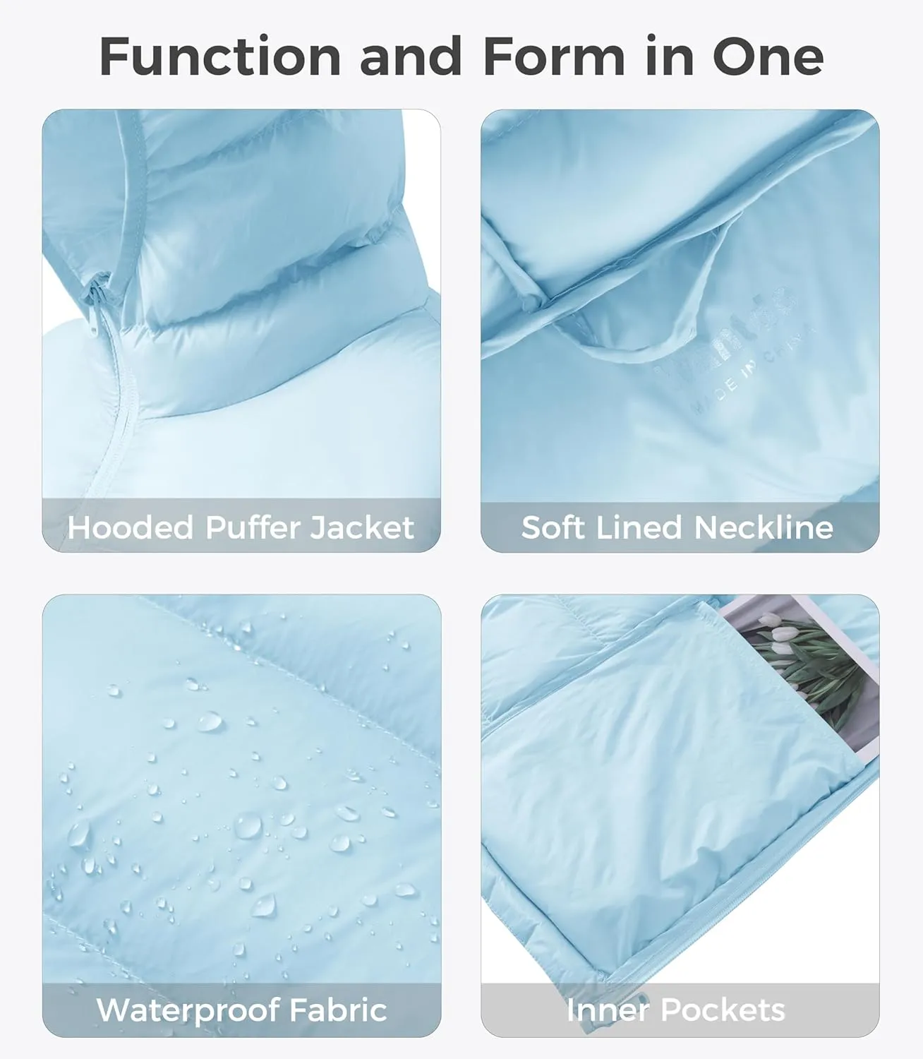 wantdo Women's Waterproof Winter Jacket Lightweight Hooded Down Jackets Packable Quilted Warm Winter Coat