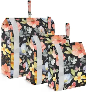Watercolor Flowers Leaves Black Packing Cubes for Travel 3 Set Compression Cubes Suitcase Organizer for Suitcases