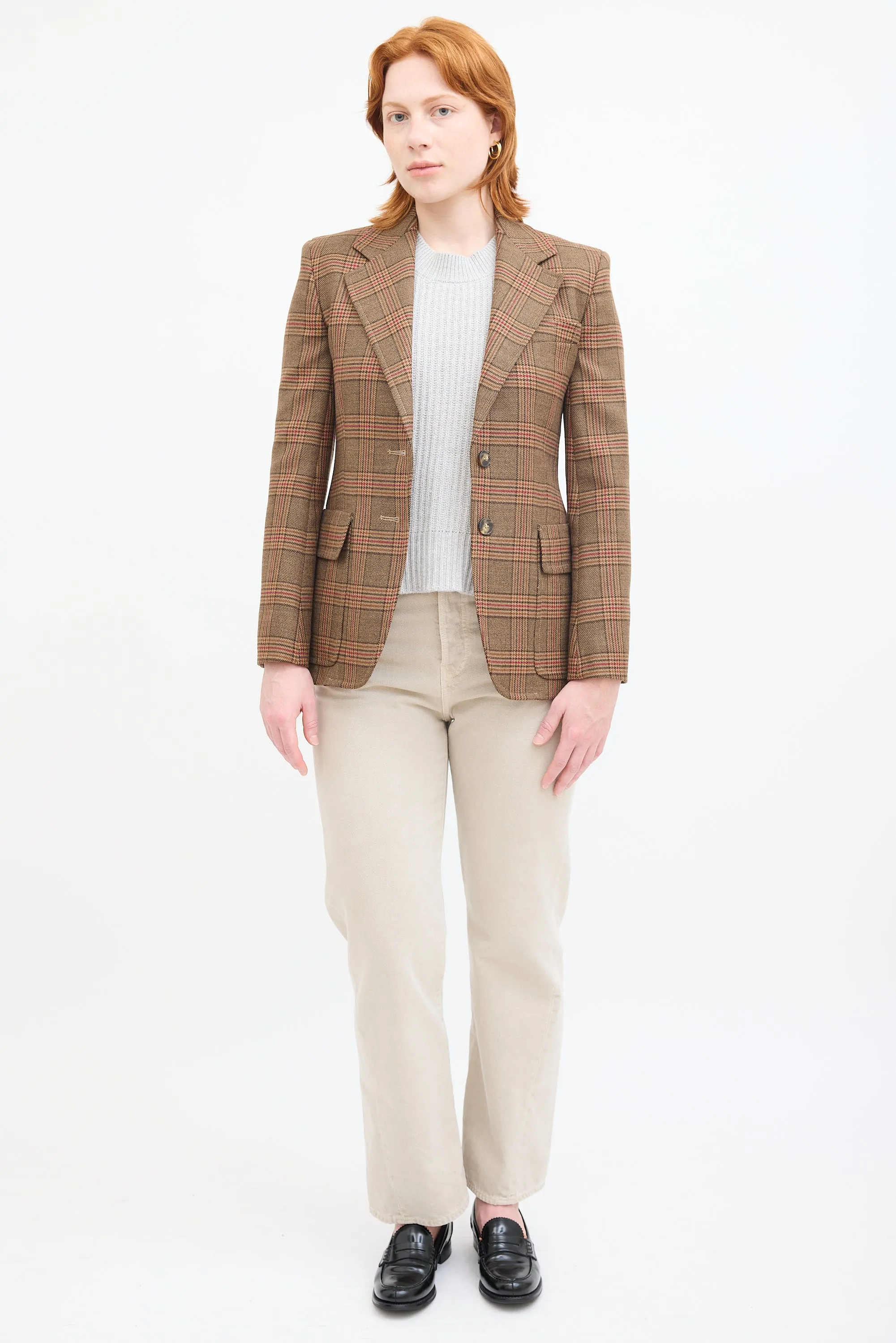 Weekend Brown & Red Wool Plaid Blazer
