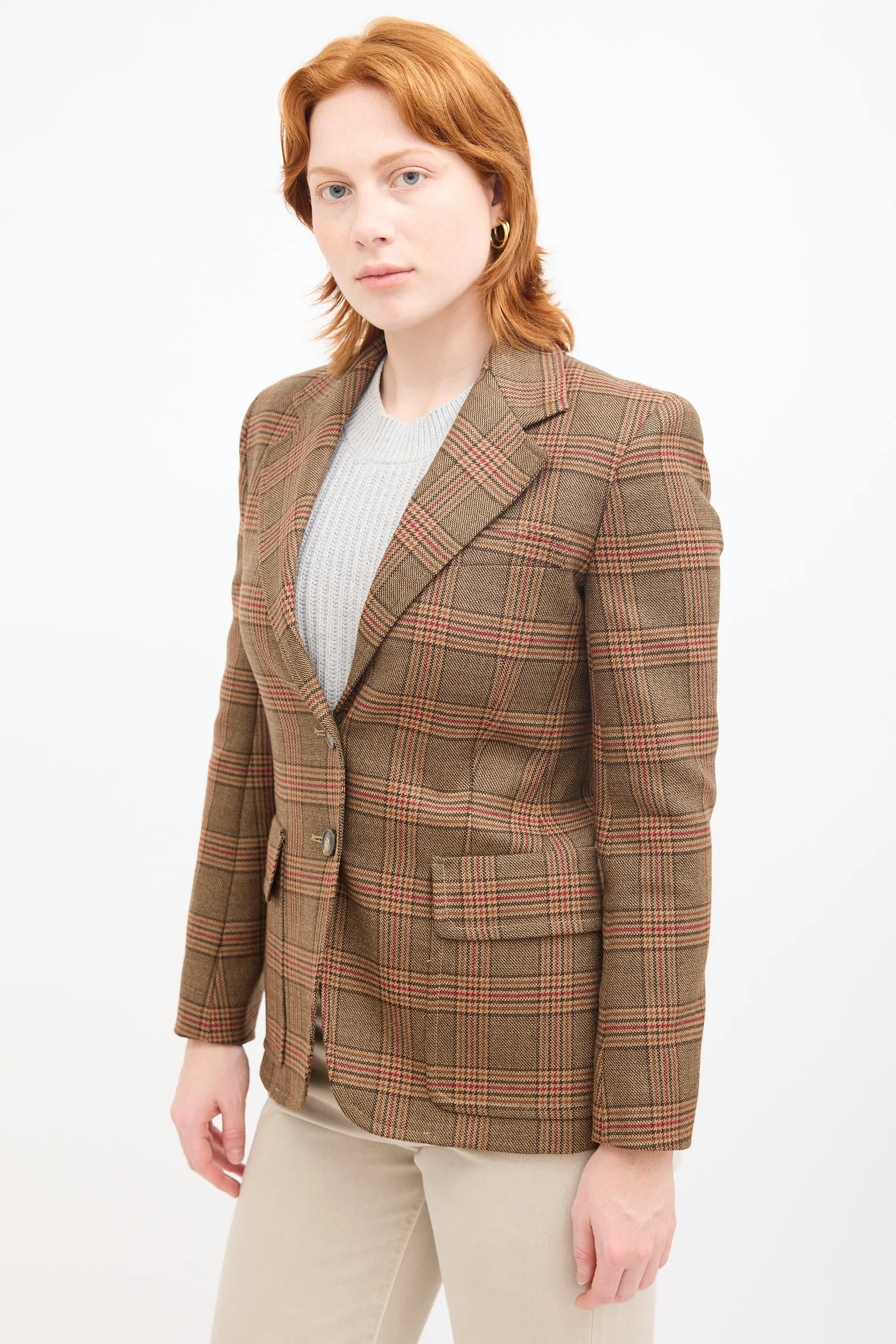 Weekend Brown & Red Wool Plaid Blazer