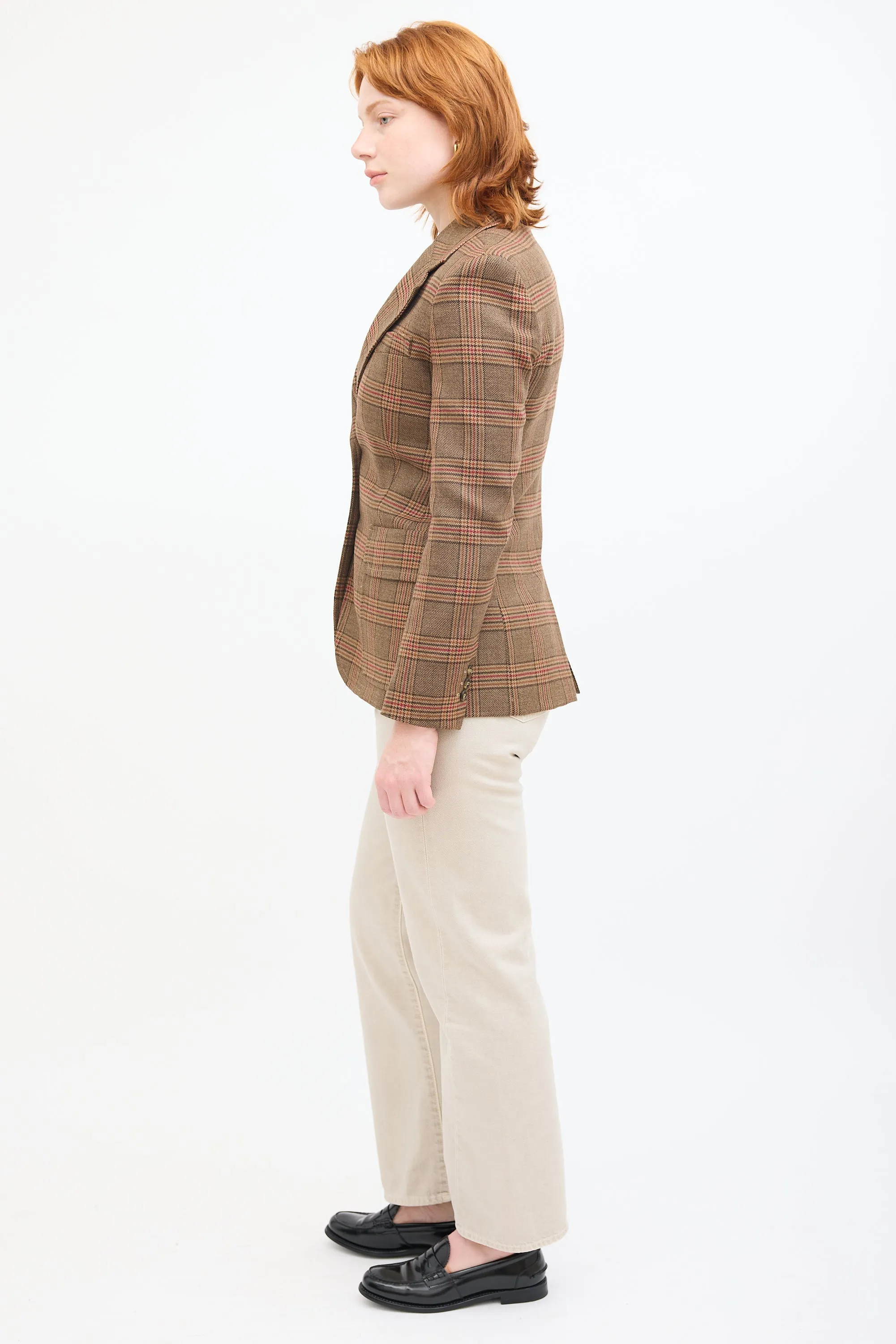 Weekend Brown & Red Wool Plaid Blazer