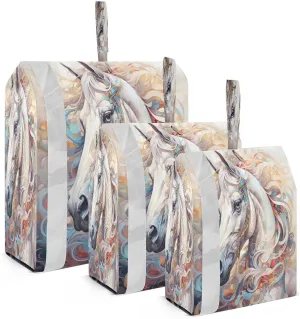 White Horses Oil Painting Packing Cubes for Travel 3 Set Compressible Packing Cubes Luggage Bags Organizer for Travel Compression