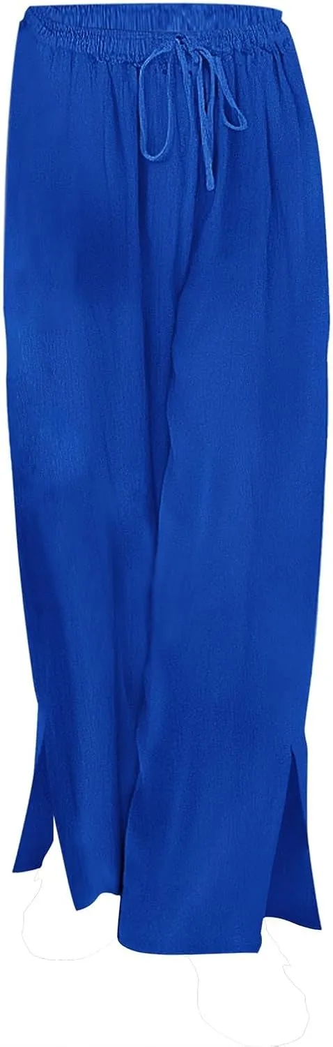 Wide Leg Palazzo Pants for Women High Waisted Adjustable Tie Knot Flowy Trousers Casual Loose Fit Lounge Pants