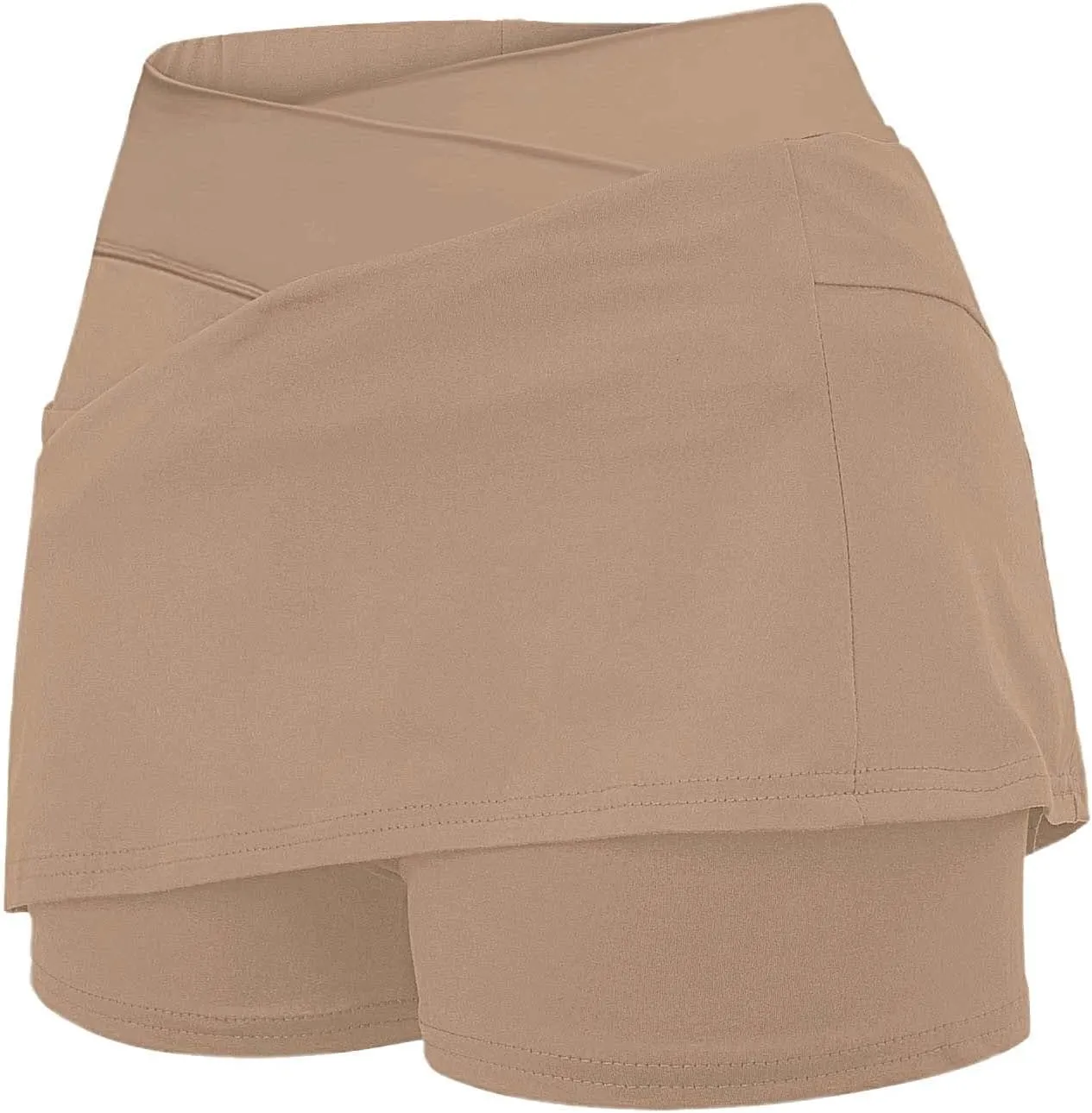 Women Athletic Tennis Skorts with Pockets 2 in 1 Golf Skirt Crossover High Waisted Sports Skorts Built-in Shorts