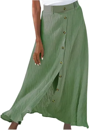 Women Casual Beach Skirts Front Button Flowy Boho Summer Skirt Lightweight High Waist A Line Maxi Skirt Half Dress
