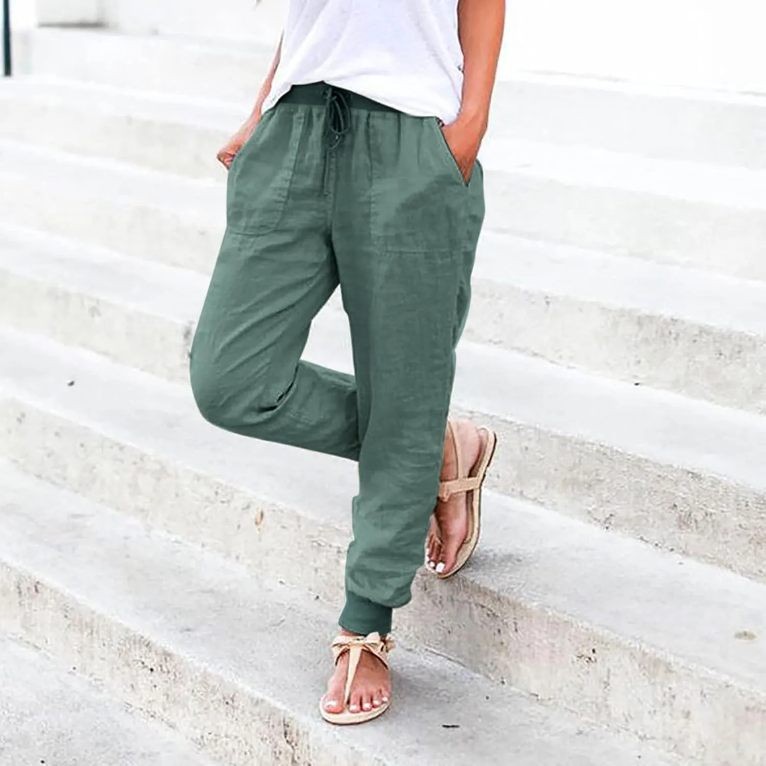 Women Cotton Linen Summer Boho Palazzo Pants High Waist Bootcut Slim Fit Palazzo Pants Trendy
