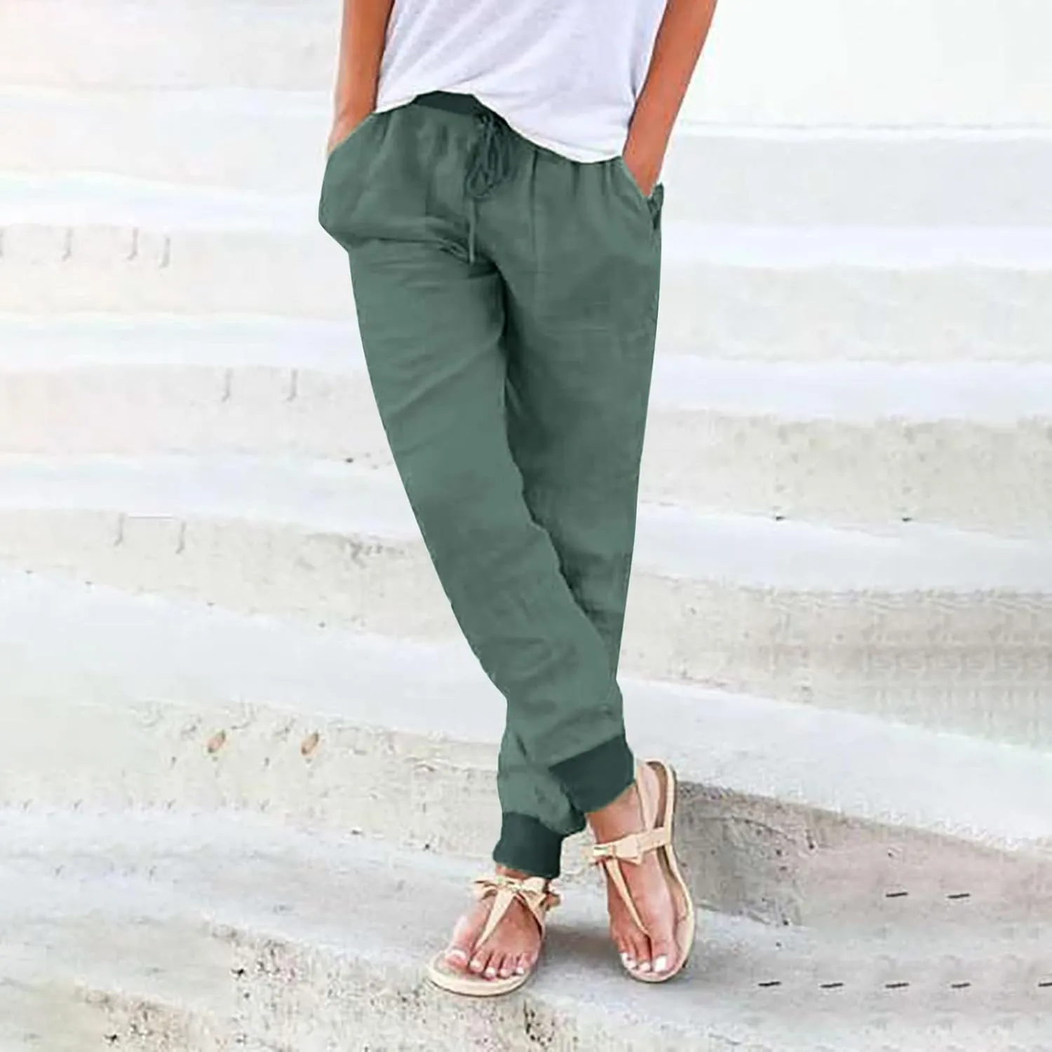 Women Cotton Linen Summer Boho Palazzo Pants High Waist Bootcut Slim Fit Palazzo Pants Trendy