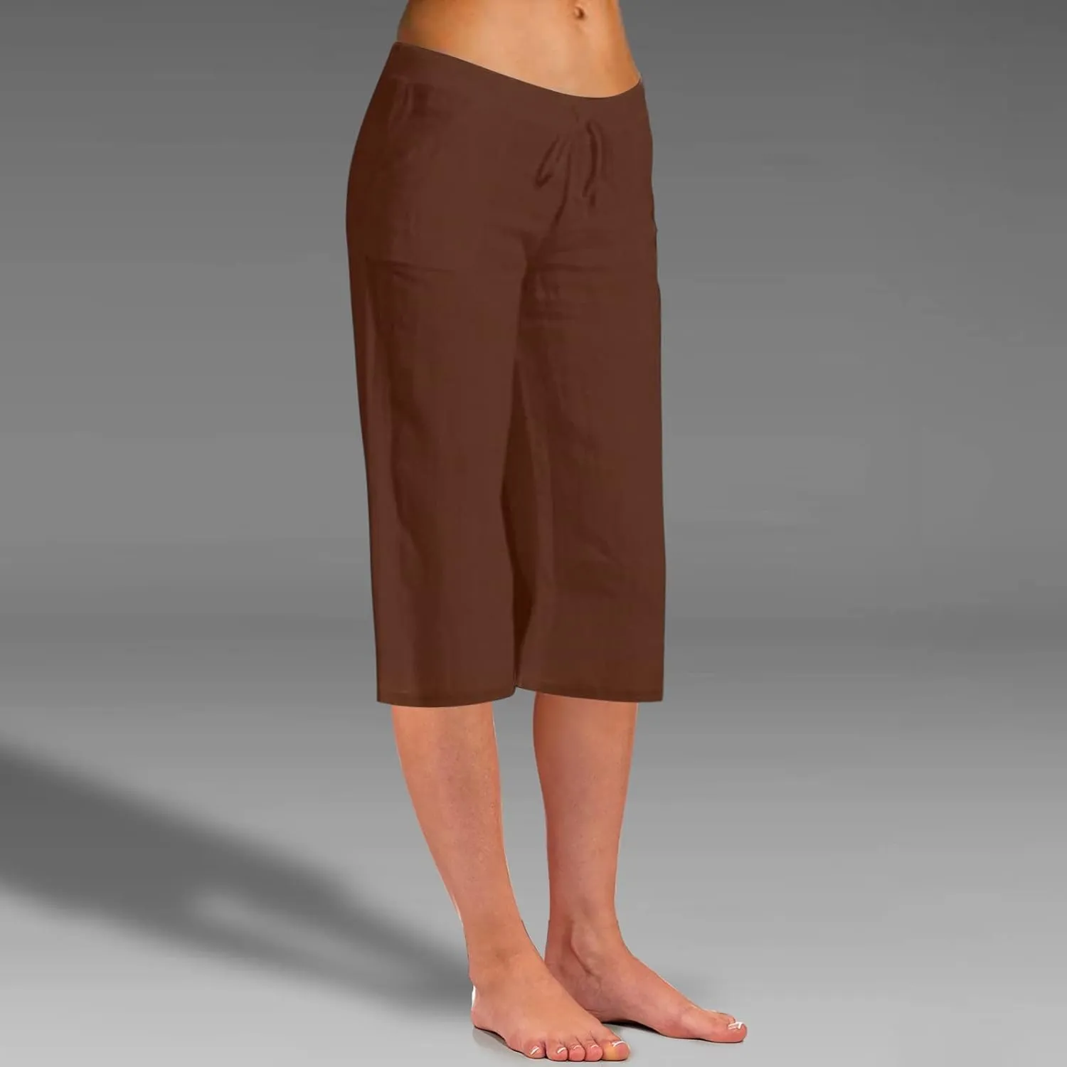 Women Cotton Linen Summer Boho Pants High Waist Ankle Length Plus Size Trouser Travel