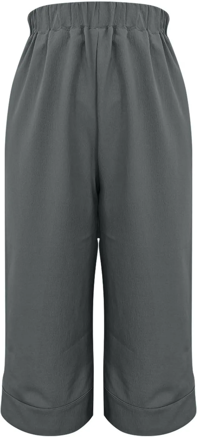 Women Cotton Linen Summer Casual Flowy Pants Elastic Waisted Bootcut Slim Fit Pant Trousers Travel