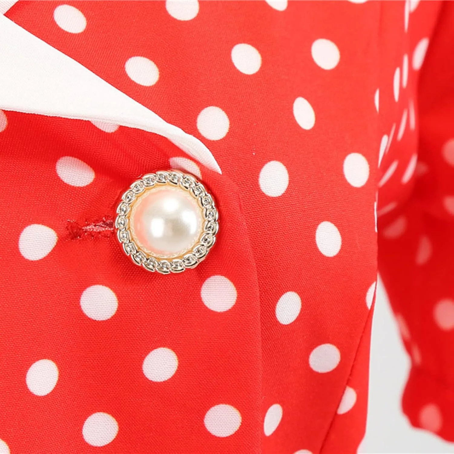 Women Double Breasted Notch Lapel 50s Vintage Short Sleeve Cocktail Swing Dress Polka Dot 1950s Prom Midi Dress