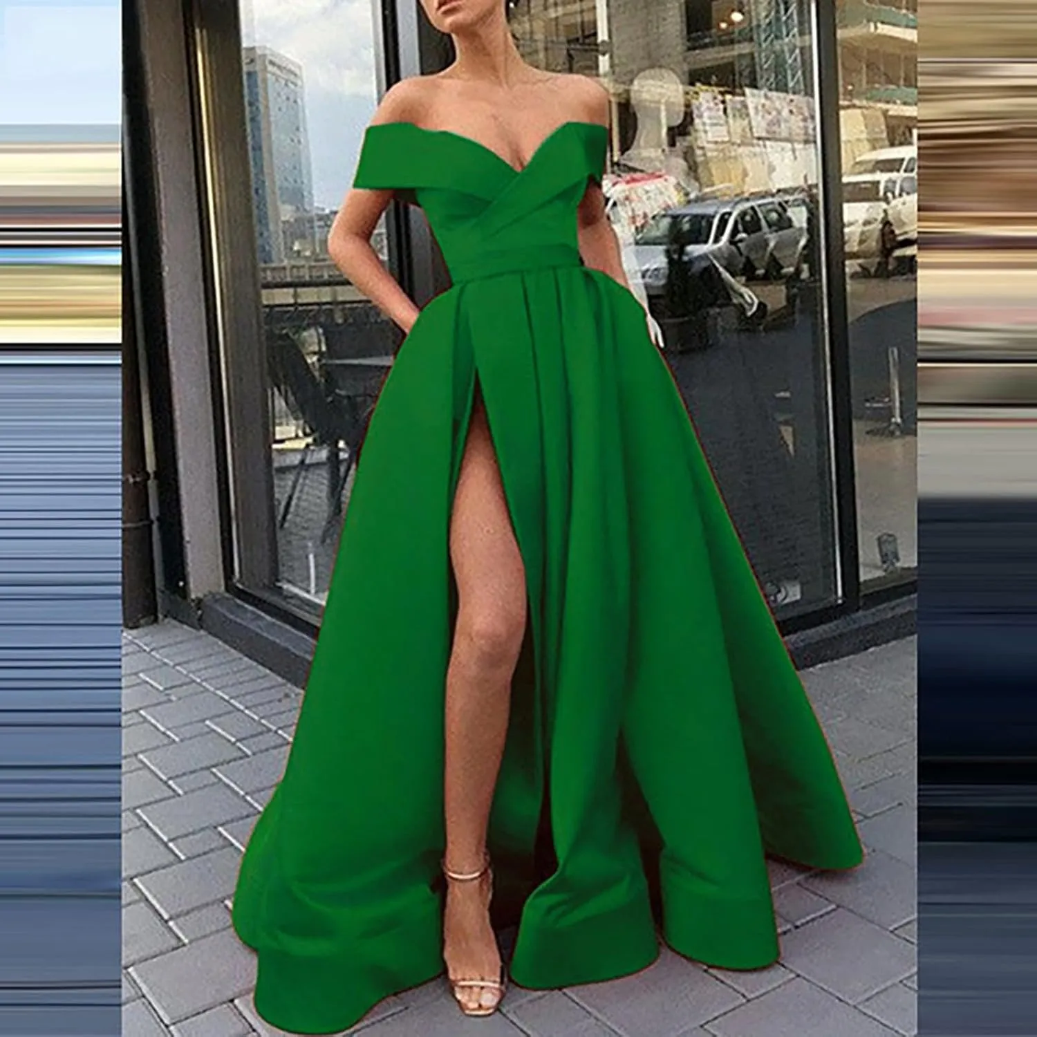 Women Floor Length Cocktail Chiffon Summer Dresses Temperament French Retro Low Cut V Neck Long Dress with High Slit