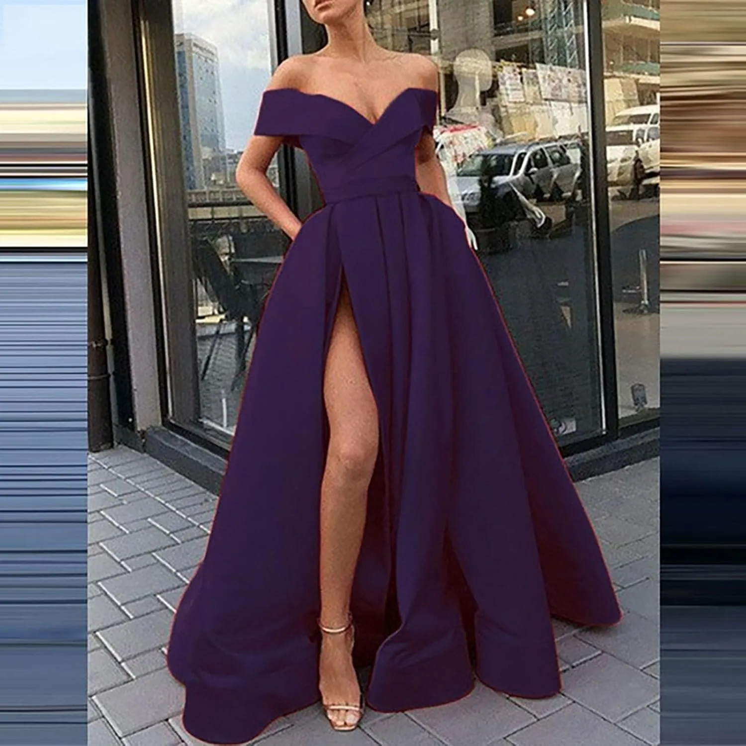 Women Floor Length Cocktail Chiffon Summer Dresses Temperament French Retro Low Cut V Neck Long Dress with High Slit