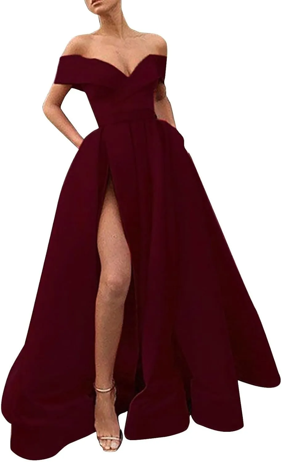 Women Floor Length Cocktail Chiffon Summer Dresses Temperament French Retro Low Cut V Neck Long Dress with High Slit